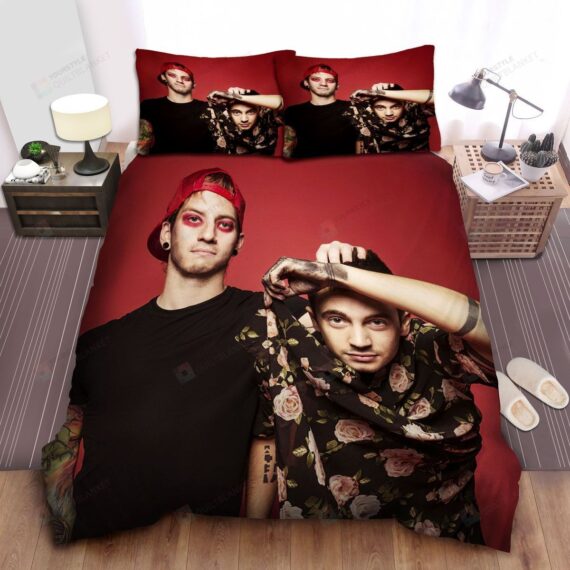 Personalized Bedding Set - Twenty One Pilots Tyler Josh Image Spread Included 1 Soft Duvet Cover or Quilt and 2 Lightweight Breathe Pillowcases