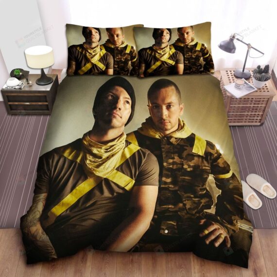 Personalized Bedding Set - Twenty One Pilots Tyler Josh Yellow Tape Image Spread Included 1 Soft Duvet Cover or Quilt and 2 Lightweight Breathe Pillowcases