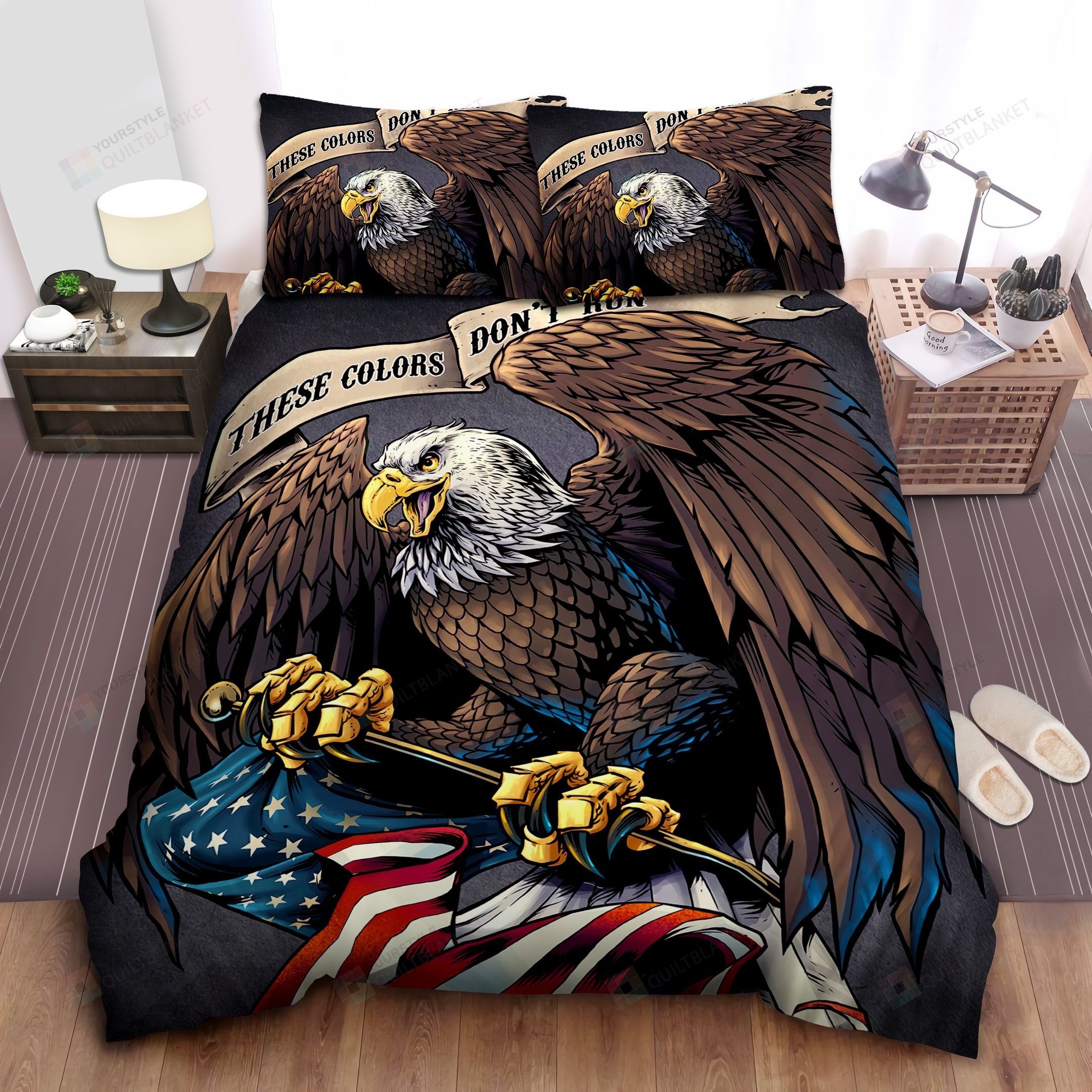Personalized Bedding Set - U S Soldier Eagle These Color Don't Run Spread Included 1 Soft Duvet Cover or Quilt and 2 Lightweight Breathe Pillowcases