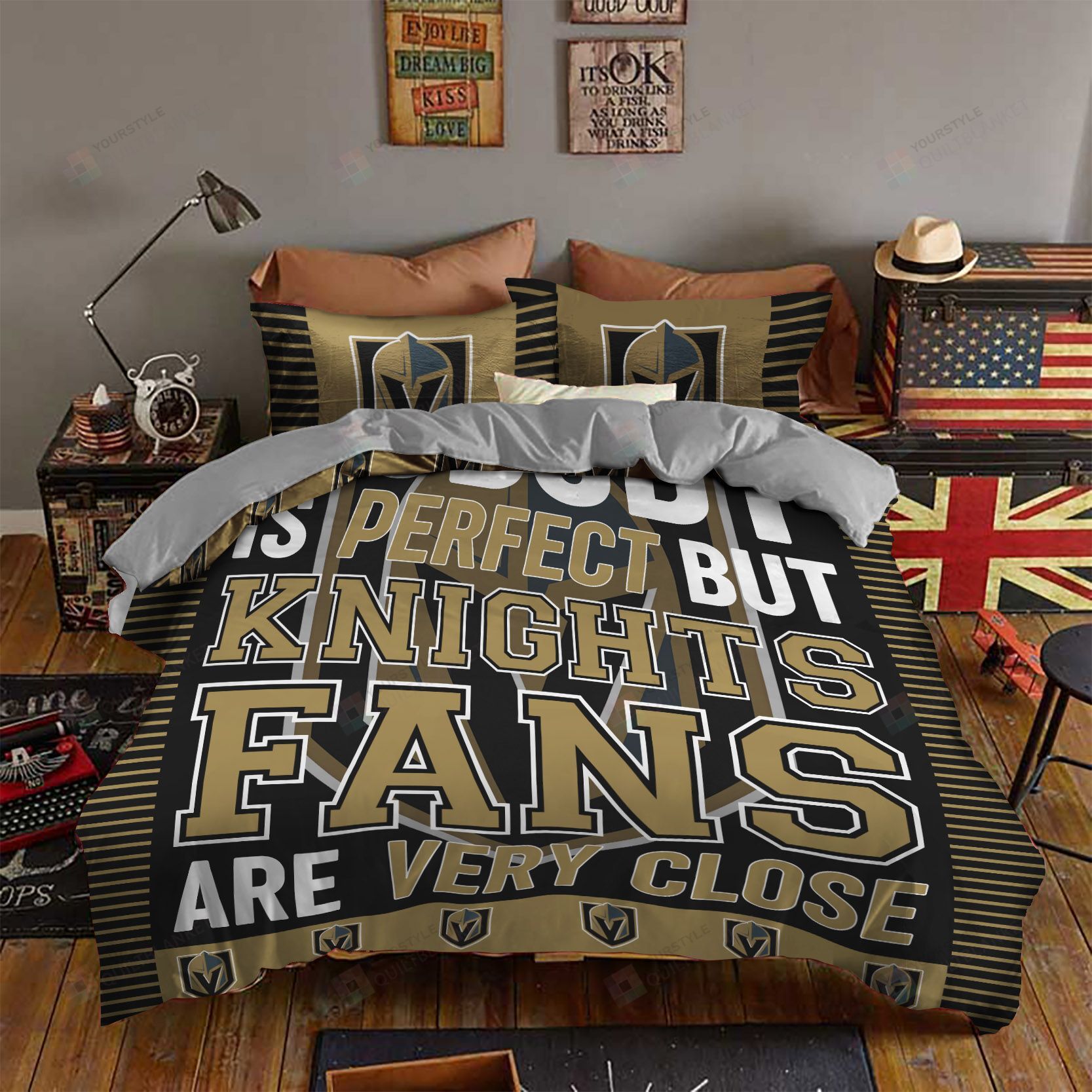 Personalized Bedding Set - Vegas Golden Knights Included 1 Soft Duvet Cover or Quilt and 2 Lightweight Breathe Pillowcases