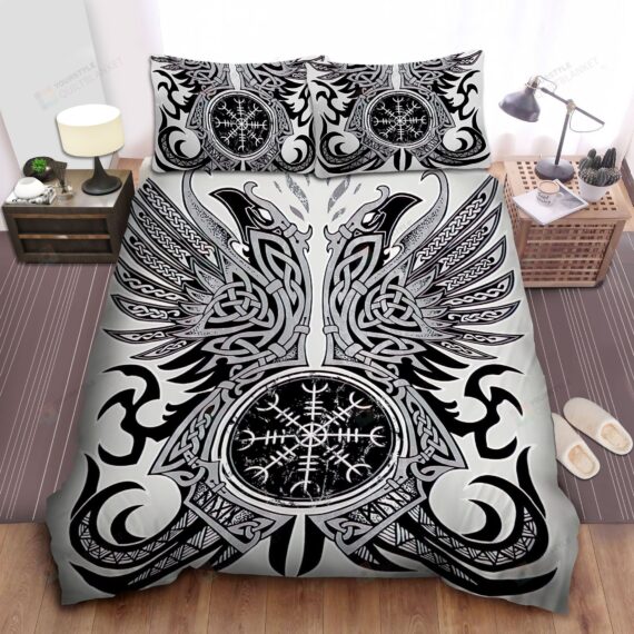 Personalized Bedding Set - Viking Symbols Compass Birds Spread Included 1 Soft Duvet Cover or Quilt and 2 Lightweight Breathe Pillowcases