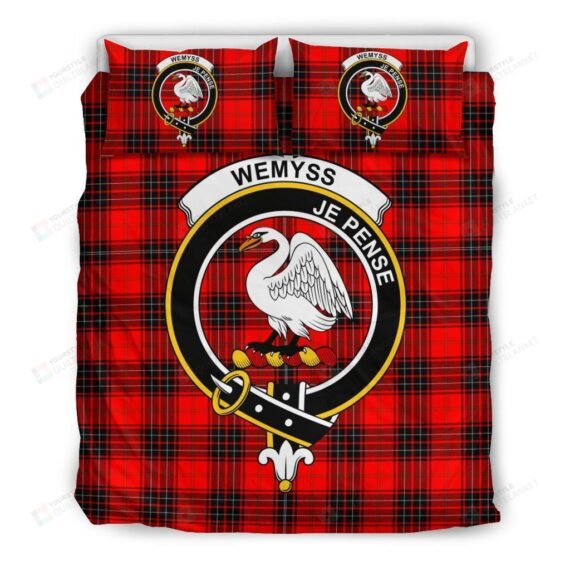 Personalized Bedding Set - Wemyss Clan Badge Tartan Cotton Spread Included 1 Soft Duvet Cover or Quilt and 2 Lightweight Breathe Pillowcases