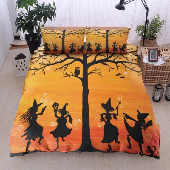 Personalized Bedding Set - Witch Cat Owl Pumpkin Tree Halloween Cotton Spread Included 1 Soft Duvet Cover or Quilt and 2 Lightweight Breathe Pillowcases