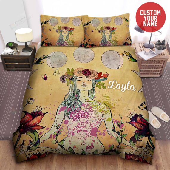 Personalized Bedding Set - Yoga Hippie Stay Wild Moon Child Custom Name Included 1 Soft Duvet Cover or Quilt and 2 Lightweight Breathe Pillowcases