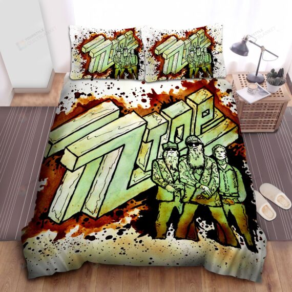 Personalized Bedding Set - Zz Top Colored Art Spread Included 1 Soft Duvet Cover or Quilt and 2 Lightweight Breathe Pillowcases