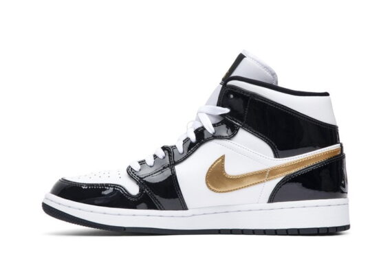 Jordan 1 Mid Patent Black White Gold (GS)