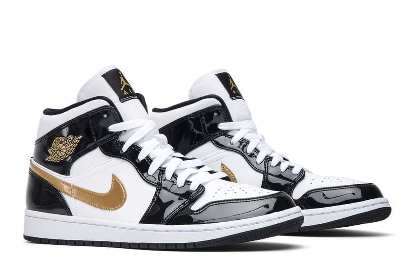 Jordan 1 Mid Patent Black White Gold (GS)